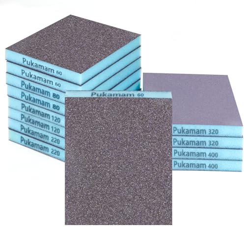 12 Stück Schleifschwamm Trocken & Nass Schleifpapier 60/80/120/220/320/400 Körnung Grob- Fein Schleifpapier Set Schmirgelpapier für Holz, Metall, Wand, Lack, Autolack