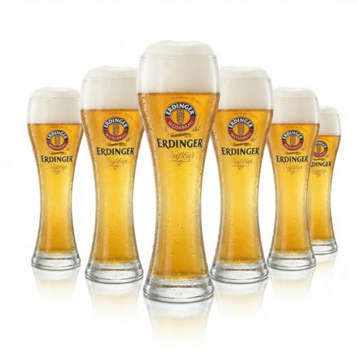Sahm Original ERDINGER Weizenbierglas 0,5 l Set - 6 Weizenbiergläser 0,5 l - Ideale Weissbiergläser - ERDINGER Gläser als tolles Bier Geschenk