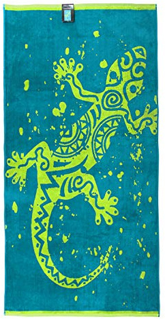 jilda-tex Strandtuch 90x180 cm Badetuch Strandlaken Handtuch 100% Baumwolle Velours Frottier Pflegeleicht (Gecko)