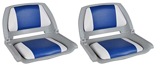 vidaXL Bootssitze 2 Stk. Klappbare Rückenlehne Mit Blau-Weißem Kissen