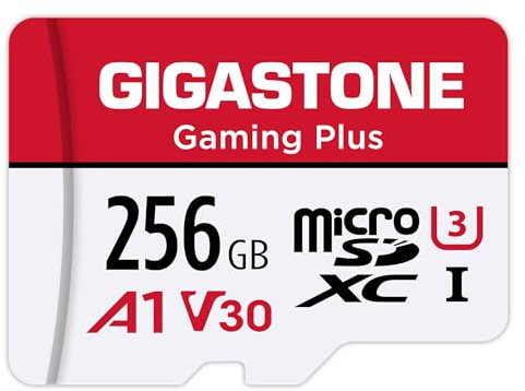 GIGASTONE Gaming Plus Micro SD Karte 256GB + SD Adapter, Kompatibel mit Switch 1, SD Karte Lesegeschwindigkeit bis zu 100MB/s. MicroSDXC Speicherkarte UHS-I A1 U3 V30 Klasse 10, 4K UHD Video