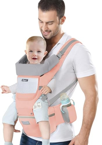 IULONEE Neugeborene Babytrage Baby Carrier Ergonomisch Babytrage mit Hüftsitz Multifunktional Kindertrage Dorsal und Ventral Babyrückentragen für Kleinkinder 3 Monate bis 3 Jahre (3-20kg) Rose