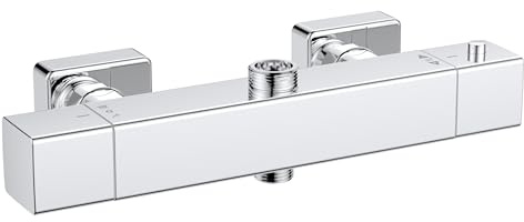 FORIOUS Thermostat Duscharmatur – Mischbatterie für Dusche mit 38 °C Verbrühschutz, Aufputz Brausethermostat aus Messing mit Cool-Touch-Technologie und Temperatur-Memory, Chrom