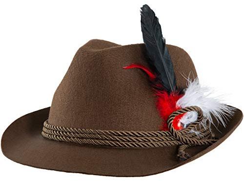 dressforfun 302852 Trachtenhut mit Feder und Kordel, Jägerhut für Oktoberfest, Trachten Party, braun