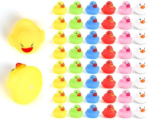 DERAYEE 50 Stück Bunte Mini Badeenten Schwimmendes Weiche Enten Badespielzeug Set klassisches Quietscheentchen für Kinder Dusch Geburtstags Partyartikel