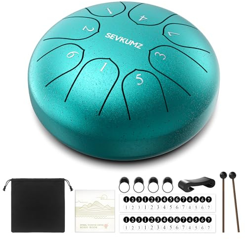 Rain Drum für Garten, 15 CM (6 Zoll) 8 Tone Zungentrommel Schlagzeug Anfänger, Steel Pan Drum für Meditation Yoga Klangheilung Weihnachten/Geburtstag Geschenk,Grün, Tongue Drum