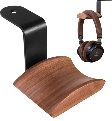 GGF Headset Halterung Kopfhörer Ständer mit 6cm Breiter Kopfstütze aus Nussbaum,Kopfhörer Halter mit 3M Klebeband und Schraube Headset Ständer Headset Halter