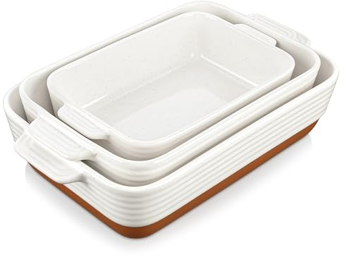 MALACASA, Serie TARA, Auflaufform Groß, 3er Set Lasagne Auflaufform aus Steingut & kratzfest | Backform für Lasagne, Tiramisu & Aufläufe in 3 Größen, Mikrowellengeeignet & Spülmaschinenfest