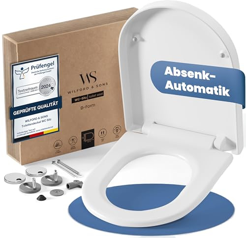 Wilford & Sons PREMIUM Toilettendeckel - WC Sitz mit Absenkautomatik - Klodeckel D-Form weiß - Hochwertige Klobrille, Toilettensitz Klo Deckel abnehmbar, Einfache Reinigung - Toilettenbrille Duroplast