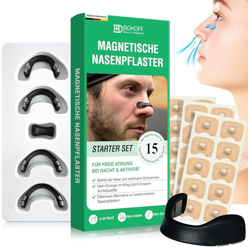 Magnetische Nasenpflaster Schnarchen (Starter Kit 15 Tage) – Anti-Schnarch Nose Strips, Schnarchstopper & Schnarchschiene für besseres Atmen, Nasal Strips & Nasenstrips Magnet