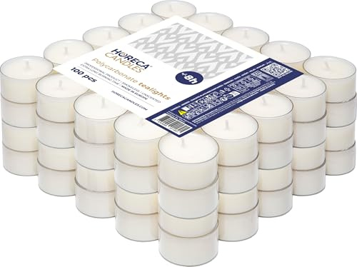 Horeca Candles - Theelichter Transparente Hülle - 8 Stunden Brenndauer - Weiß - 100 Stück Klar Teekerzen - Ohne Duft - Kerzen in Durchsichtigem Behälter