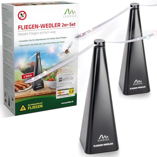 GARDIGO® Fliegenwedler - 2er Set | Fliegenabwehr für den Tisch, Terrasse und Restaurant | Insektenschutz, Insekten Vertreiber | Fliegenventilator zum Fliegen verscheuchen | Fliegenvertreiber