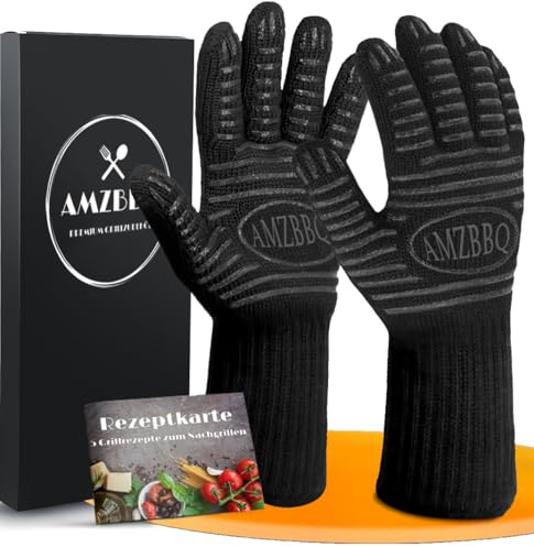 AMZBBQ® Premium Grillhandschuhe – Hitzebeständige Ofenhandschuhe bis 500°C – 100% Feuerfeste Kaminhandschuhe – Topf- und Backofenhandschuhe – Grill- und Dutch Oven Zubehör zum Verschenken L/XL