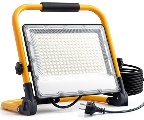 OUSIDE 200W LED Baustrahler mit Stativ und 4 Meter 3G 0,75 mm² VDE-Gummikabel, IP66 Wasserdichter Arbeitsscheinwerfer für Werkstatt,Wartung oder Baustelle, 6500K Kaltes Weißes Licht,20000 Lumen