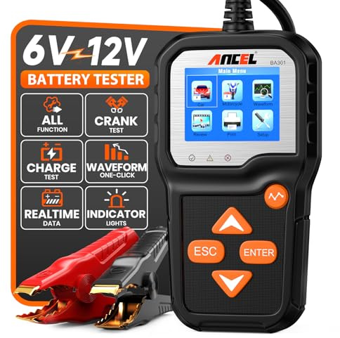 ANCEL BA301 Batterietester KFZ 6V/12V 100-2000 CCA Autobatterie Tester mit Batterieladetest Anlasstest Batterieprüfer Funktion, Digitaler Autobatterie-Analysator für PKW LKW ATV SUV Boot Moto