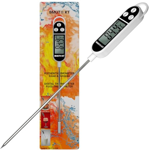 BMUT 1x Küchenthermometer (digital) für Essen & Getränke (-49°C bis +299°C) Bratenthermometer, BBQ, Fleisch, Tee, Wasser