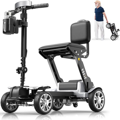 VOCIC D71 Elektromobil klappbar leicht für Senioren-21KG,20KM Kohlefaser Elektrischer Mobilitätsroller mit längenverstellbaren Rahmen bis 150KG,Flugzeugzertifizierung,5 Jahre (Silber)