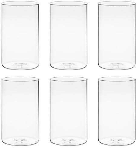Winter Shore 15 cm Hohe Glasvasen für Tischdeko [6er-Pack] - Gläser für Kerzen, Blumen, Kieselsteine, Muscheln, Perlen & Windlicht Glas - Durchsichtige Glasvase Zylinder - Vasen Hochzeit Tischdeko