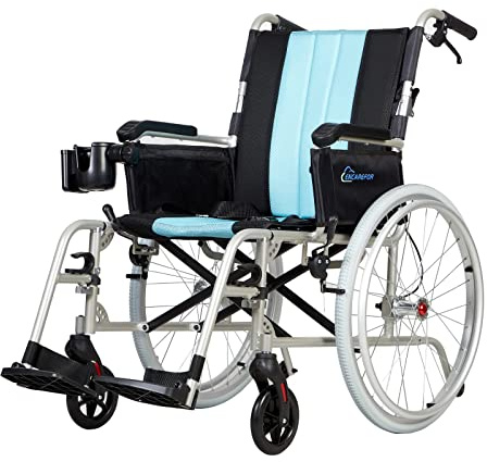 ENCAREFOR 5,8kg Leichter Faltrollstuhl mit ergonomischer Rückenlehne, Sitzfläche 50cm Rollstuhl für Ältere und Behinderte, selbstfahrend Magnesium Rollstuhl mit Reisetasche 2-in-1 Halter Silber