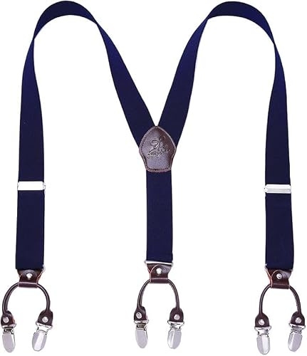 KANGDAI Rindsleder Hosenträger für Herren Breit Y Style 3.5 CM Mit Sehr 6 Starke Metall Clip Durable Elastic Verstellbare Hosenträger Geschenkbox für Herren und Damen