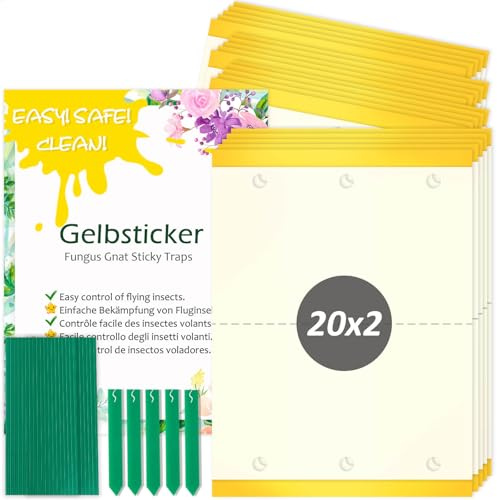 Blooven Gelbsticker 40 Stück, Trauermücken Bekämpfen, Gelbtafeln Trauermücken Gegen Kleine Fliegen in Blumenerde (6,5 x 9 cm)