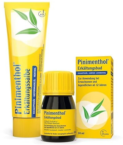Pinimenthol Erkältungssalbe 50 g + Bad 30 ml Set, befreit die Atemwege | Erkältungsset, lindert Hustenreiz & löst festsitzenden Schleim mit ätherischen Ölen aus Eucalyptus, Kiefer & Pfefferminze
