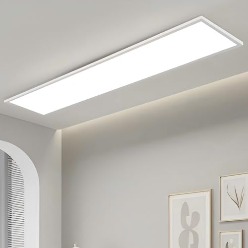 CBJKTX LED Panel 120x30 Deckenleuchte Dimmbar Flach Lang Deckenpanel | Deckenlampe mit Fernbedienung Groß Bürolampe Decke 40W Rechteckig Tageslichtlampe für Büro Werkstatt Flur Küche Wohnzimmer