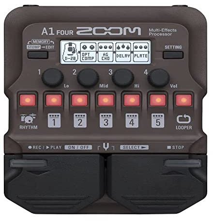 ZOOM A1 FOUR Multi-Effektpedal für akustische Instrumente | Ideal für Gitarre, Saxophon, Violine, mit Looper, Drum-Maschine und über 80 Effekten