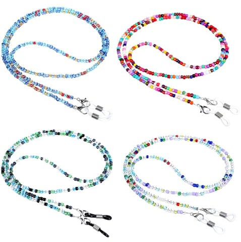 Ymapinc 4 Stück Bunt Brillenkette Damen, Brillenband Perlen Aesthetic Sonnenbrillenketten Bunte Brillenzubehör für Mädchen und Frauen