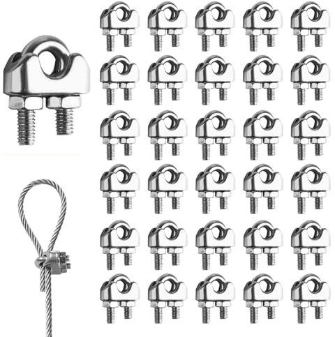 30 Stück M3 Drahtseilklemme 3mm Edelstahl Seilklemmen Set, Edelstahl Bügelklemme, U Bolzen Buegelklemme für Ø 3 mm Stahlseil Stahldraht Stahlkabel Drahtseilkabel