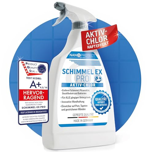 Nanoprotect Schimmelentferner | Extrastark durch Aktiv-Chlor | Professionelles Schimmelspray mit Hafteffekt | Anti Schimmel | Bad, Wand, Fugenreiniger