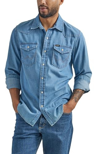 Wrangler Iconic Jeanshemd mit Druckknöpfen für Herren, reguläre Passform, XX-Large
