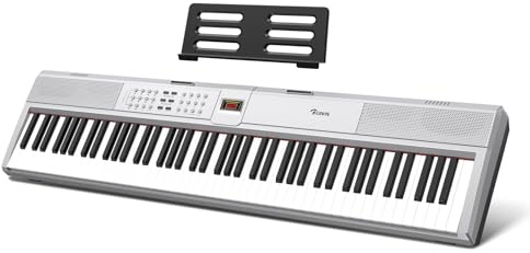 Rosen P51 Full Size Weighted Keyboard 88 Key Beginner Digital Piano, Tragbares E-Piano mit Sustain Pedal und Netzteil, Silber