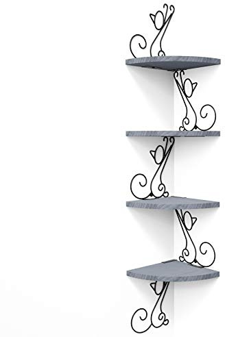 Alsonerbay 4‑Stufiges Katzenförmiges Eckregal Zur Wandmontage, Grau | Massivholz, 16 kg Gesamtbelastung, verstärkte Metallhalterung, rustikale Deko, für Schlafzimmer, Wohnzimmer & Küche