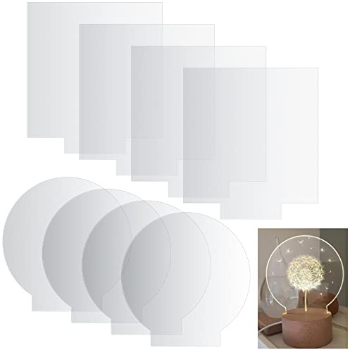 8 Stück Transparente Acrylplatte Runde Quadrate,Klare Acrylglas 2mm Platte,Plexiglas Platten,Kunststoff Acryl Blätter für LED-Lichtbasis, Schilder,Gemälde, DIY Display Projekte