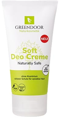 GREENDOOR Soft Deo Creme Tube 50ml ohne Aluminium, nicht schmelzend, wirksam gegen Schweißgeruch, für Achseln, Brust, Beine und mehr, pflegendes Ganzkörperdeo natürlich vegan, unisex