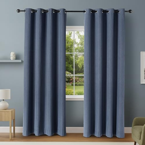 Amazon Basics 100% Verdunkelungsvorhänge mit Ösen, 2er Set, 132 x 244 cm, Marineblau