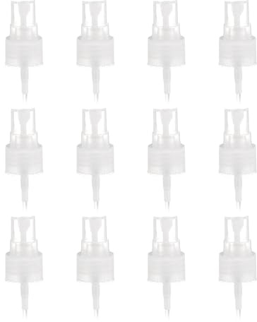 QUARKZMAN 12 Stück Klarer Sprühkopf, 20/410 Feinsprühzerstäuber Wiederverwendbarer Ersatz-Sprühflaschenpumpenstreifen-Kunststoffdeckel für ätherische Öle Haar- und Körpersprays Flasche