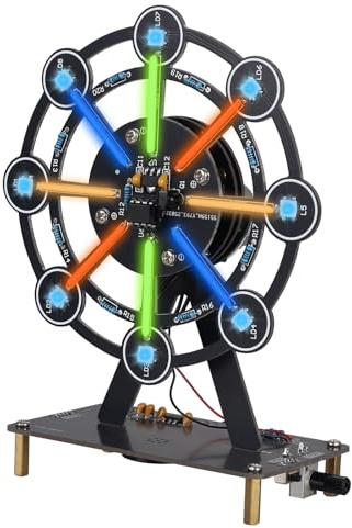 ICrduioo DIY Riesenrad Löt Bausatz mit Bunte LED Leuchten, Rotierendes Riesenrad mit Musik, Lötprojekt Licht Einstellbar per Fernbedienung, Elektronik bausätze für Heimwerker Löten Lernen