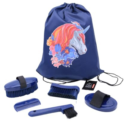 PFIFF 102790 Putzset, Putzbeutel Putztasche befüllt, Pferdeputzset Pferdepflege, Dunkelblau