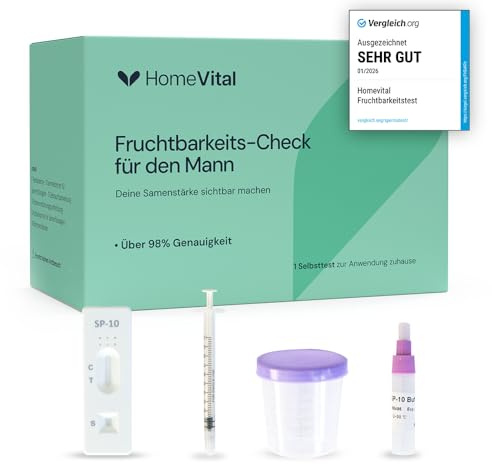 HomeVital Fruchtbarkeitstest für Männer für Zuhause I Spermientest zur Unterstützung beim Kinderwunsch I Test zur Einschätzung der Spermienkonzentration & Zeugungsfähigkeit I 1 Stück Selbsttest