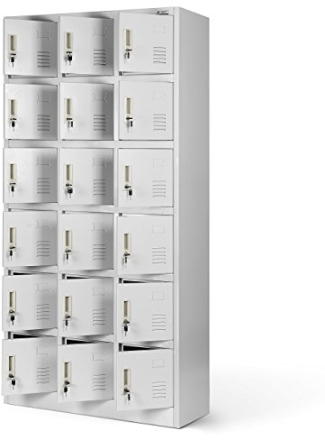 Jan Nowak Umkleideschrank 3B6A Fächerschrank Schließfachschrank mit 18 Fächern Metall Pulverbeschichtung 185 cm x 90 cm x 40 cm (H x B x T) (Grau)