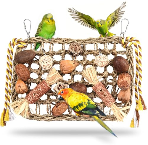 Onebarleycorn Wellensittich Spielzeug, Papagei Kauspielzeug Vogelspielzeug Natürliches Sicheres Holz Block Schaukel zum Kauen für Alle Papageien & Vogel