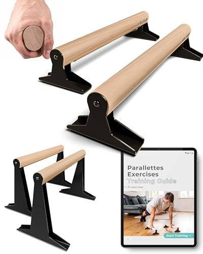 PULLUP & DIP Holz Parallettes, Low oder Medium Minibarren Handstand Barren mit ergonomischem Holz Griff, Liegestützgriffe Push-up Bars für Calisthenics und Turnen, In- und Outdoor