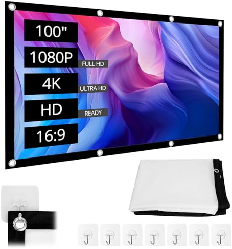 QWORK® 100 Zoll Projektionsleinwand, 16: 9 HD Faltbar Beamer Leinwand, 221 * 125CM Anti-Falten Projektor Leinwand mit Zubehör, für Innen- und Außenbereich