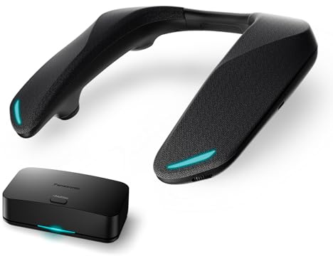 Panasonic SC-GNW10 Kabelloser Gaming Nackenlautsprecher, SoundSlayer mit KI-Mikrofon mit Geräuschunterdrückung, 2,4 GHz, 4-Lautsprechersystem, LED, USB-C, PC/PS4/5/Switch