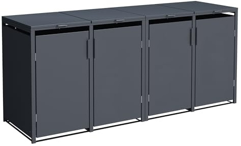 DEGAMO Mülltonnenbox 4-er Mülltonnenhaus MÜNCHEN für 4X Tonnen 120 und 240 Liter, Stahl verzinkt, Farbe anthrazit