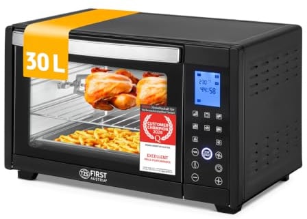 TZS First Austria - Minibackofen Digital 30L 1600W - Mini Backofen stufenlose Temperaturregelung bis 230°C - Miniofen 60 Min-Timer, 3 Einschubhöhen, Backblech & Grillrost - Für kleine Küchen & Camping