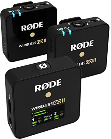 RØDE Wireless GO II Ultrakompaktes Kabelloses Zweikanal-Mikrofonsystem mit eingebauten Mikrofonen, integrierter Aufnahmefunktion und 200 m Reichweite für Filmemachen, Interviews, Schwarz