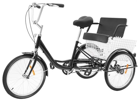 20 Zoll Dreirad für Erwachsene mit Kindersitz, 120kg Fähigkeit 3-Rad-Cruiser-Fahrrad Single-Speed Senioren Dreirad Lastenfahrrad Einkaufen Fahrräder Erwachsenendreirad für Reisen mit Kindern geeignet